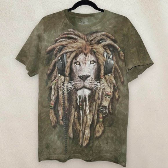The Mountain Lion Rasta T-Shirt Headphones Tie-Dye Green Bob Marley Size Medium - Picture 1 of 7